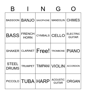 MUSICAL INSTRUMENTS Bingo Card