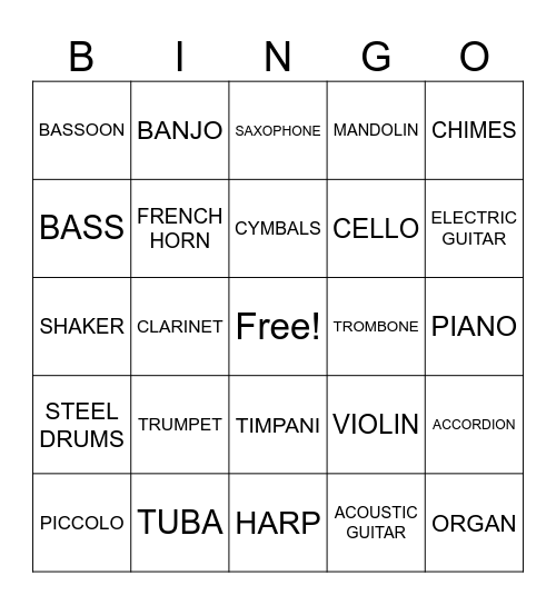 MUSICAL INSTRUMENTS Bingo Card