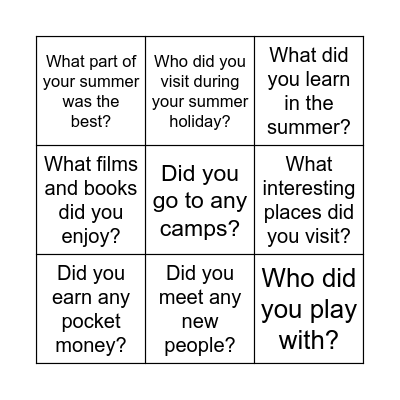Unit 1 "My summer" Bingo Card