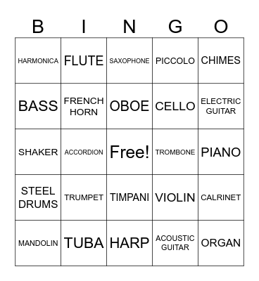 MUSICAL INSTRUMENTS Bingo Card