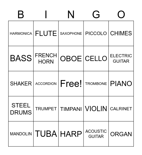 MUSICAL INSTRUMENTS Bingo Card