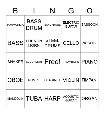 MUSICAL INSTRUMENTS Bingo Card