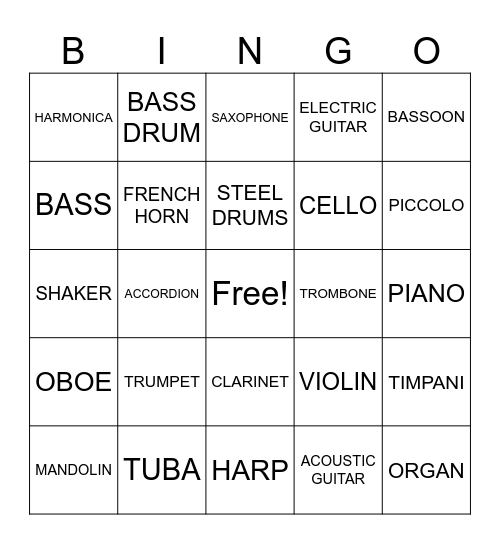 MUSICAL INSTRUMENTS Bingo Card