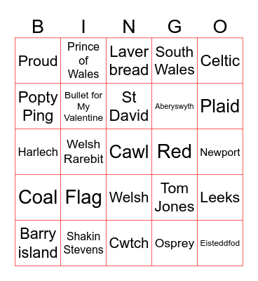 Wales Bingo Card