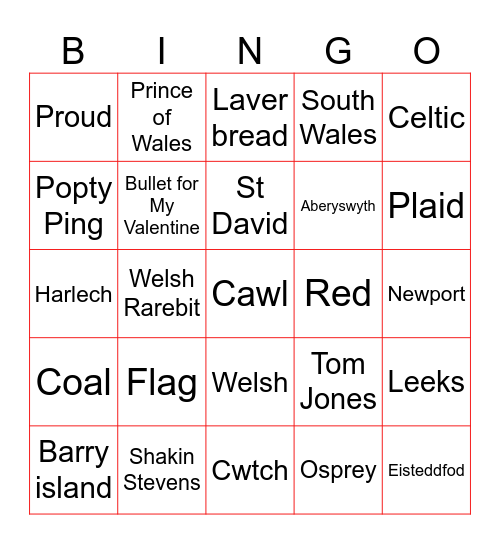 Wales Bingo Card