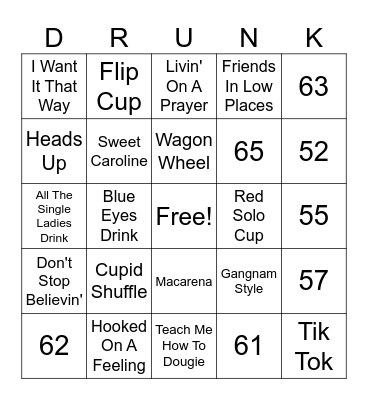 Drunk Bingo Card