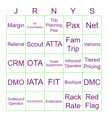 Journeys Welcome Bingo Card
