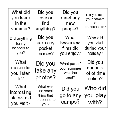 Unit 1 "Summer" Bingo Card