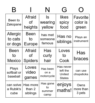 Meet and Greet Bingo Card