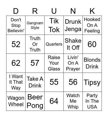 Drunk Bingo Card