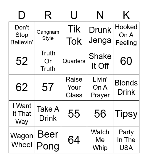 Drunk Bingo Card