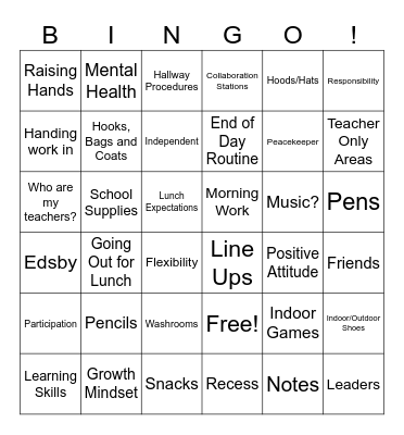 Start of the Year Bingo Card