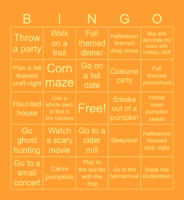 Avi’s Fall Bingo Card