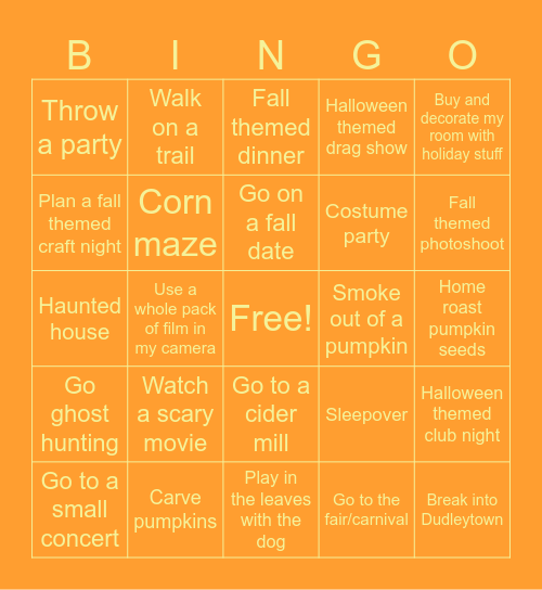 Avi’s Fall Bingo Card