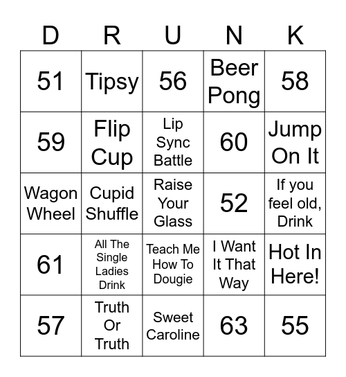 Drunk Bingo Card