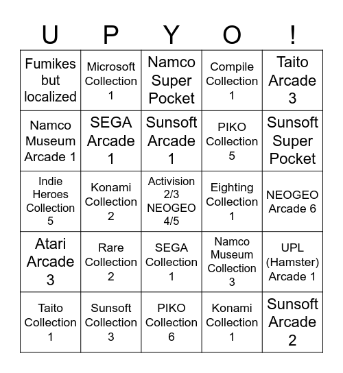 2026 Evercade/Super Pocket Bingo Card