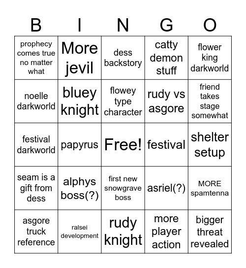 Deltarune Chapter 5 bingo Card