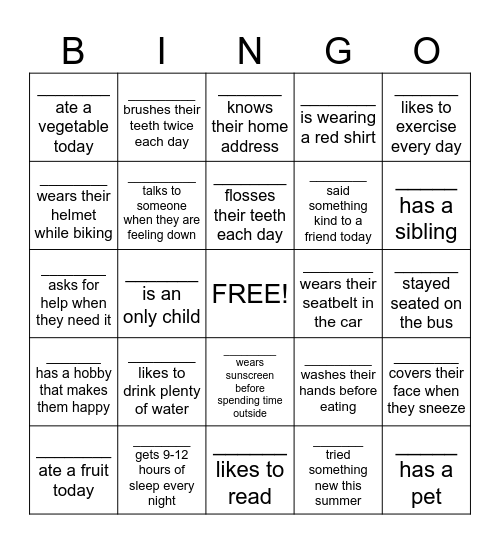 Living a Healthy LIfe!! Bingo Card