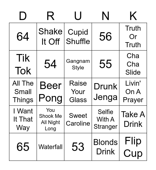 Drunk Bingo Card