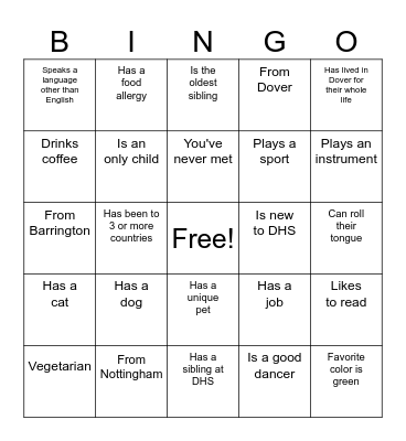 Classmate Bingo Card