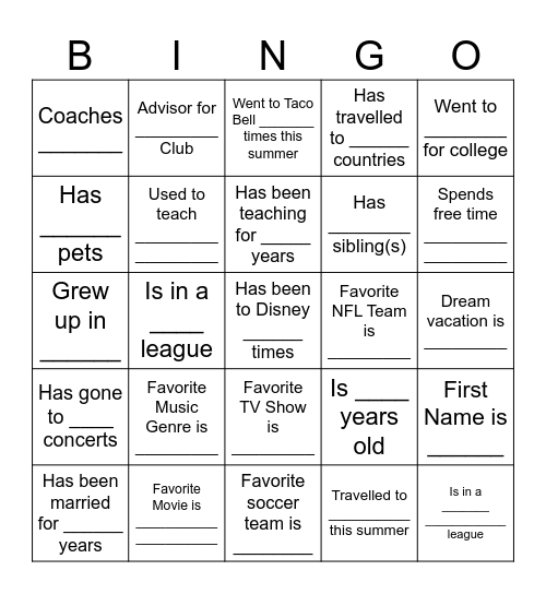 Getting To Know Mr. Lohr Bingo Card