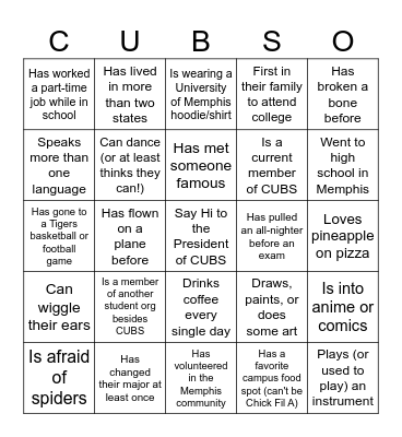 CUBS BINGO Card