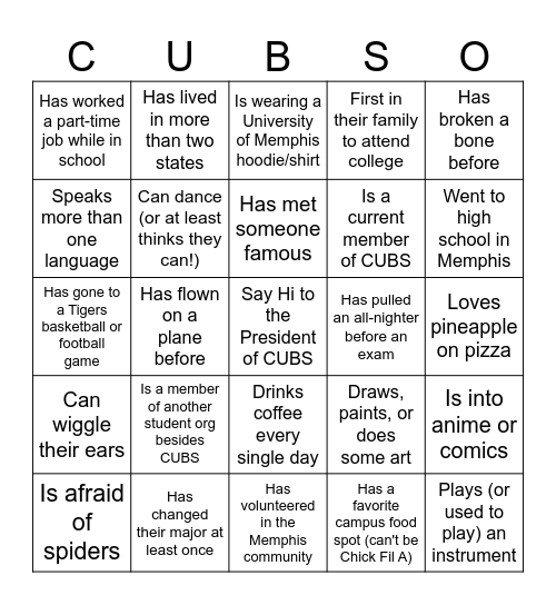 CUBS BINGO Card