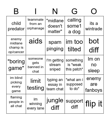 tarzaned bingo Card