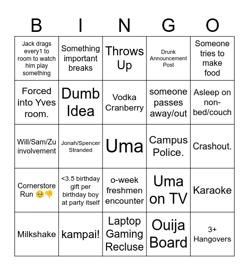 BRIANJACK BIRTHDAY BASH Bingo Card