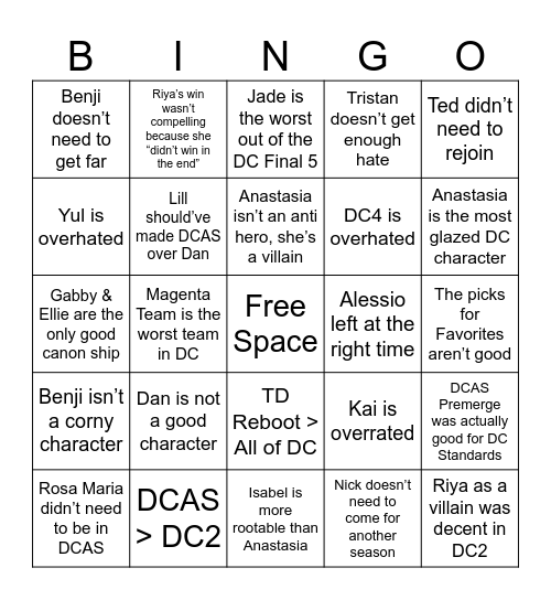 Disventure Camp Bingo Card