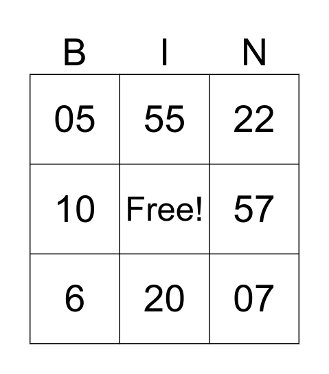 French Numbers 0-10 Bingo Card