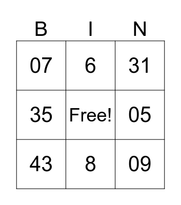 French Numbers 0-10 Bingo Card