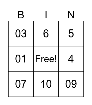 French Numbers 0-10 Bingo Card