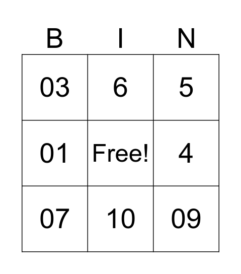 French Numbers 0-10 Bingo Card
