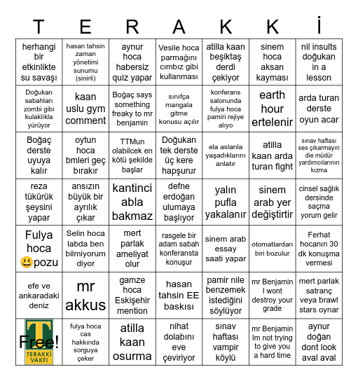 Terakki bingo Card