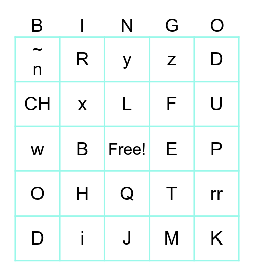 Spanish alphabet Bingo Card