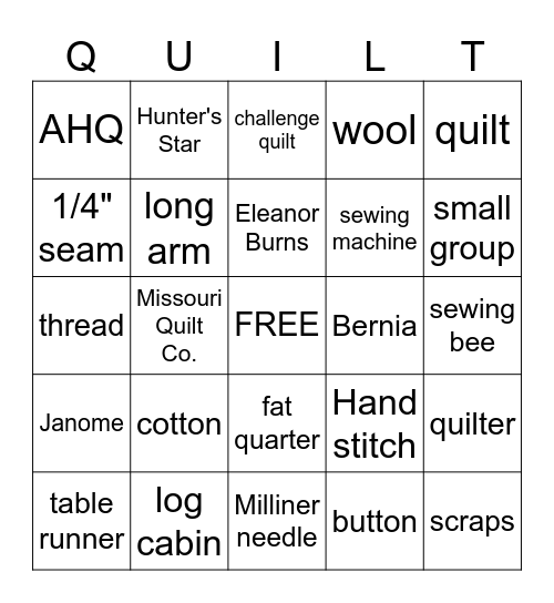 QUILTO Bingo Card