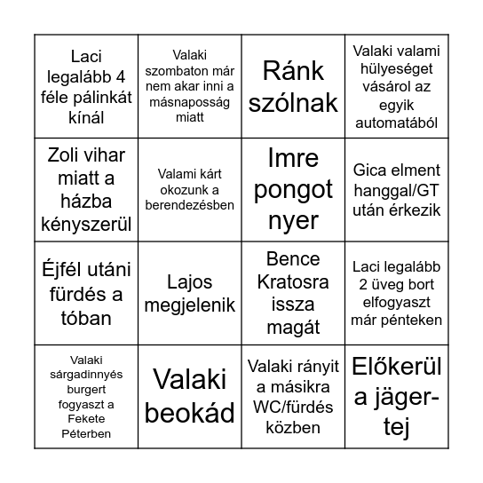 13. osztálykirándulás Bingo Card