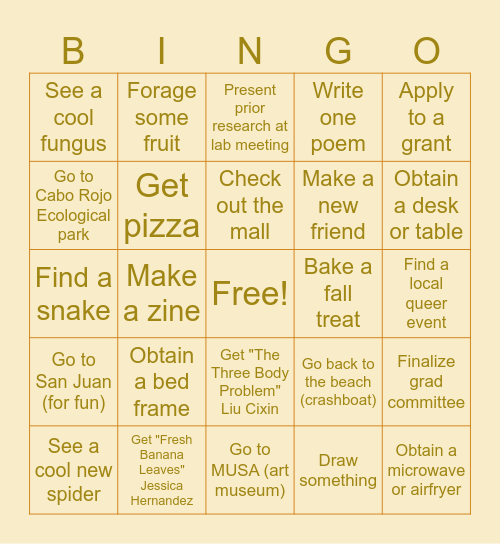 Mad Autumnal Bingo Card