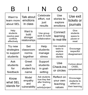 SEL Bingo Card