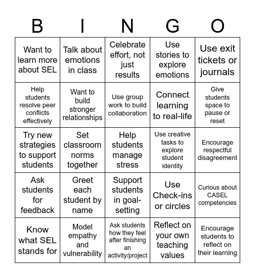 SEL Bingo Card