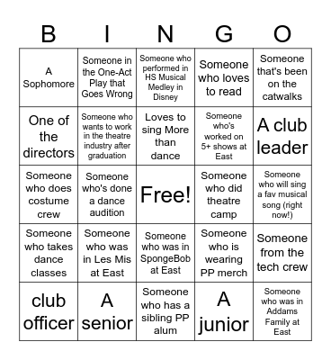 DRAMA CLUB BINGO!!! Bingo Card