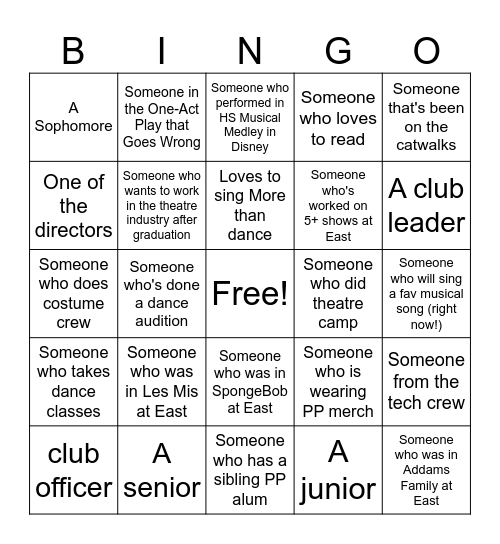 DRAMA CLUB BINGO!!! Bingo Card