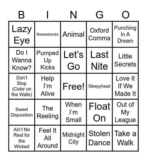 2010s Alternative/Indie 1 Bingo Card