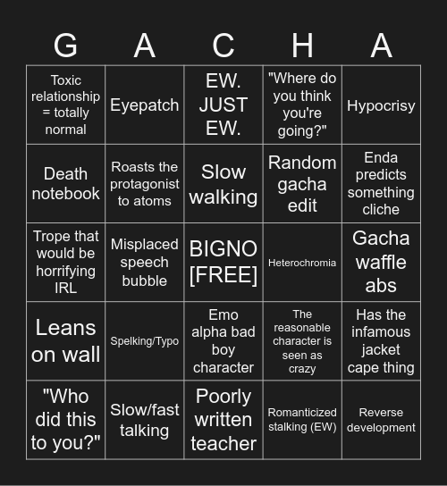 Gacha Life Bingo Card