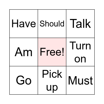 Verbs Bingo Card