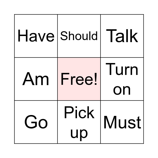 Verbs Bingo Card
