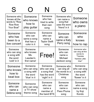 SONGO Bingo Card