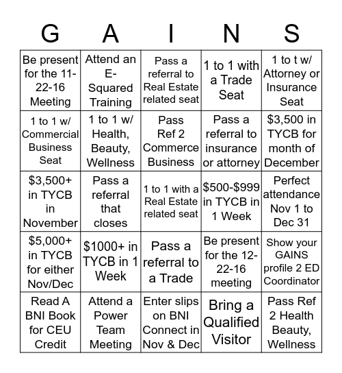 REFERRAL CONNECTION BINGO Card