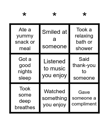 Wellbeing Bingo Card